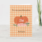 Oranje Gingham Pumpkin Herfst Birthday kleindochte Kaart (Voorkant)