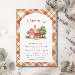 Oranje Gingham Rode Schuur Kleine Spruit Baby Show Kaart
