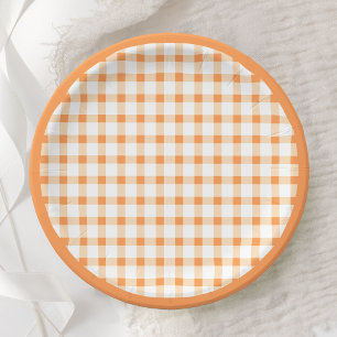 Oranje Gingham Rut Patroon Picknick Design Papieren Bordje