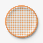 Oranje Gingham Rut Patroon Picknick Design Papieren Bordje (Voorkant)
