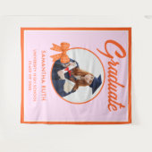 Oranje Gingham Strik Afstudeerbackdrop Wandkleed (Voorkant (horizontaal))