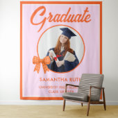 Oranje Gingham Strik Afstudeerbackdrop Wandkleed (In situ)