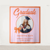 Oranje Gingham Strik Afstudeerbackdrop Wandkleed (Voorkant)