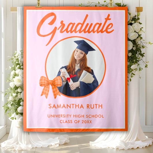 Oranje Gingham Strik Afstudeerbackdrop Wandkleed