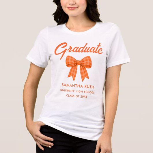 Oranje Gingham Strik Diploomaftrap Tri-Blend Shirt (Voorkant)