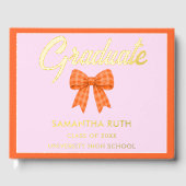 Oranje Gingham Strik Diploopartij Gastenboek (Voorkant)