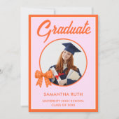 Oranje Gingham Strik Foto Afstudeer Uitnodiging (Voorkant)