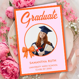 Oranje Gingham Strik Foto Afstudeercadeau  Kaart