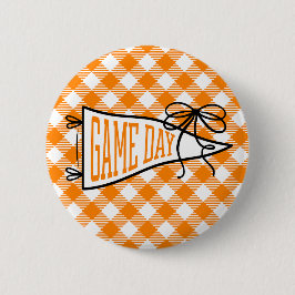 Oranje Gingham Wedstrijd Dag Wimpel  Ronde Button 5,7 Cm