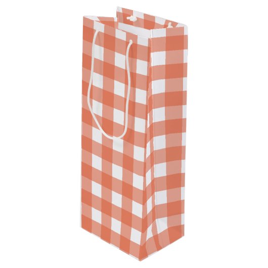 Oranje gingham wijn cadeautas (Voorkant Gekanteld)