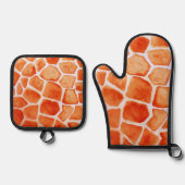 Oranje Giraffe Animal Print Ovenwant & Pannenlap Set (Voorkant)