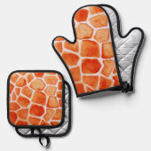 Oranje Giraffe Animal Print Ovenwant & Pannenlap Set (Voorkant / Achterkant)