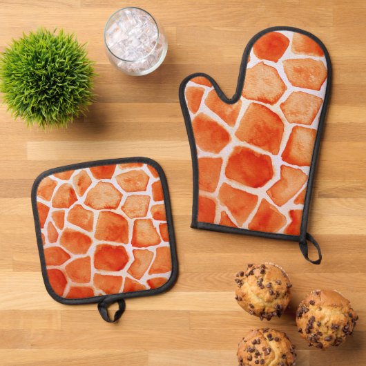 Oranje Giraffe Animal Print Ovenwant & Pannenlap Set (Top down)
