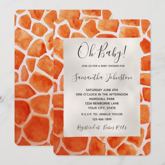 Oranje Giraffe Kaart (Voorkant / Achterkant)