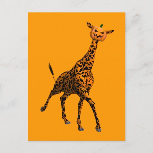 Oranje Giraffe met pompoenkop Briefkaart (Voorkant)