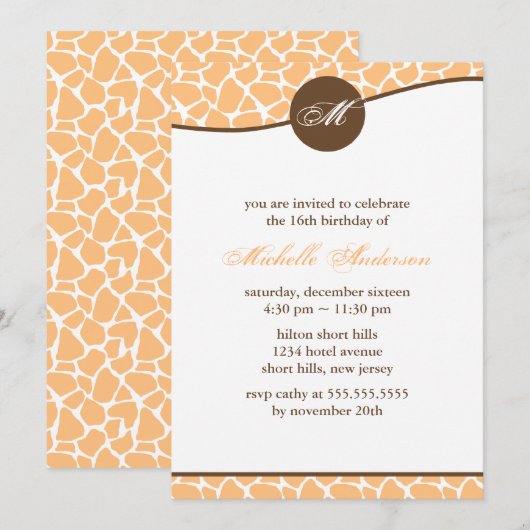 Oranje Giraffe Pattern Birthday Kaart (Voorkant / Achterkant)