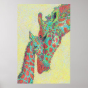 oranje giraffen en watergiraffen poster