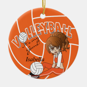 Oranje Girly Volleyball Keramisch Ornament