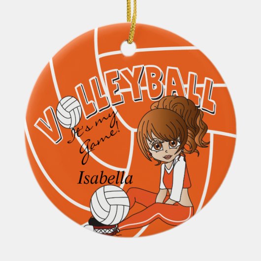 Oranje Girly Volleyball Keramisch Ornament (Voorkant)
