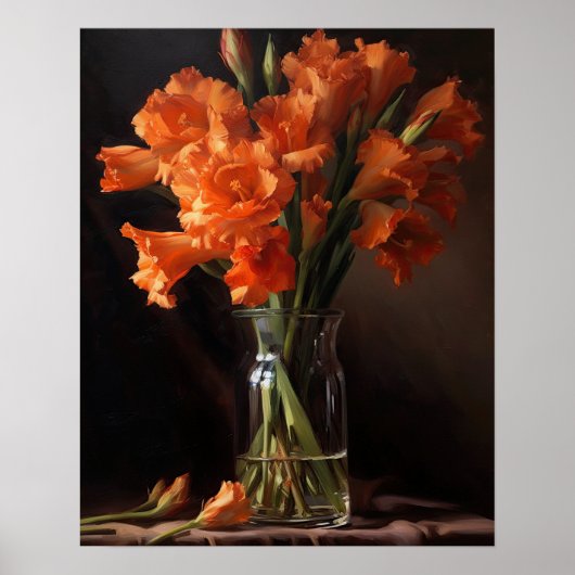 Oranje Gladiolus Flowers Art Print Poster (Voorkant)
