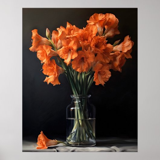 Oranje Gladiolus Flowers Art Print Poster (Voorkant)