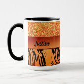 Oranje Glam Glitter Tijger Print gepersonaliseerd Mok (Links)