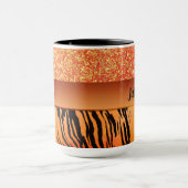 Oranje Glam Glitter Tijger Print gepersonaliseerd Mok (Midden)