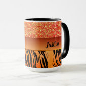Oranje Glam Glitter Tijger Print gepersonaliseerd Mok (Voorkant rechts)