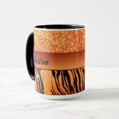 Oranje Glam Glitter Tijger Print gepersonaliseerd Mok (Voorkant links)