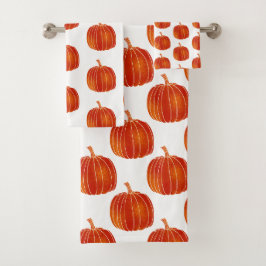 Oranje Glanzend Schattig Herfst Halloween Pompoene Bad Handdoek
