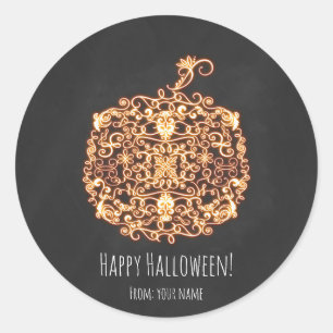 Oranje Glanzende Pompoen Halloween Favor Met Filig Ronde Sticker