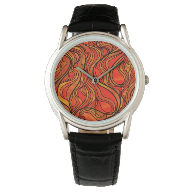 Oranje Glas in lood Abstract Horloge (Voorkant)
