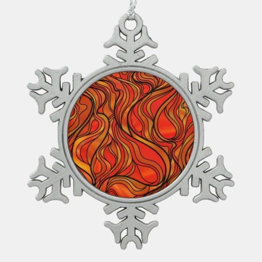 Oranje Glas in lood Abstract Tin Sneeuwvlok Ornament (Voorkant)