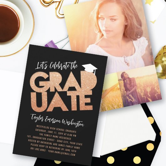 Oranje Glitter Afstuderen Cutout Graduation Party Kaart