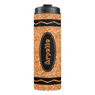 Oranje Glitter Crayon Aangepaste naam Drink Tumble Thermosbeker