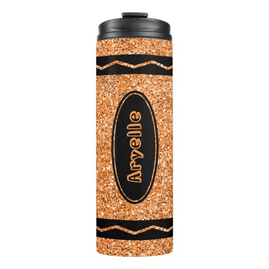 Oranje Glitter Crayon Aangepaste naam Drink Tumble Thermosbeker (Voorkant)