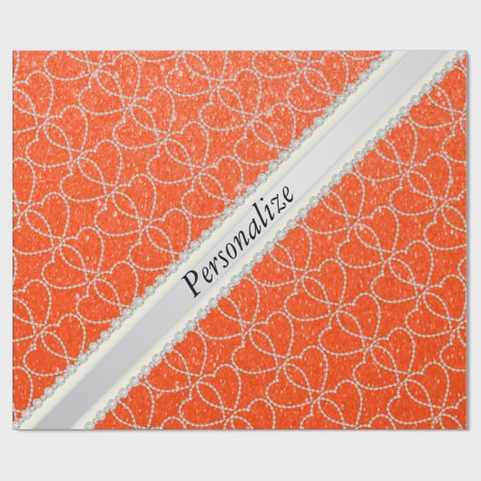 Oranje Glitter Diamond Heart Patroon | DIY-naam Cadeaupapier (Vlak)