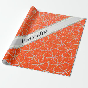 Oranje Glitter Diamond Heart Patroon   DIY-naam Cadeaupapier