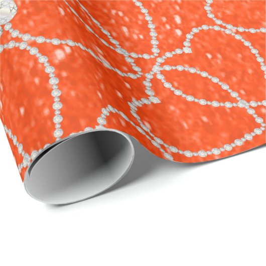 Oranje Glitter Diamond Heart Patroon | DIY-naam Cadeaupapier (Rol Hoek)