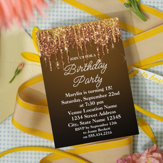 ORANJE GLITTER DRIP ELEGANT BIRTHDAY INVITATION KAART