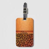 Oranje glitter exotische luipaard print gepersonal bagagelabel (Voorkant (verticaal))