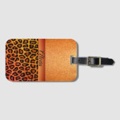Oranje glitter exotische luipaard print gepersonal bagagelabel (Voorkant (horizontaal))
