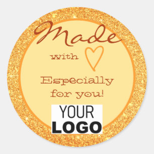 Oranje Glitter gemaakt met Logo van het liefdeshar Ronde Sticker