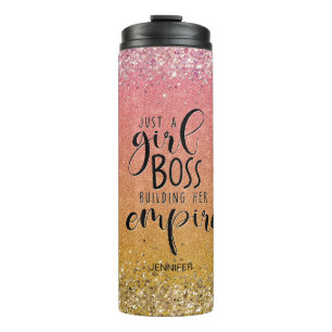 Oranje Glitter Girl Boss Name Building Empire Thermosbeker