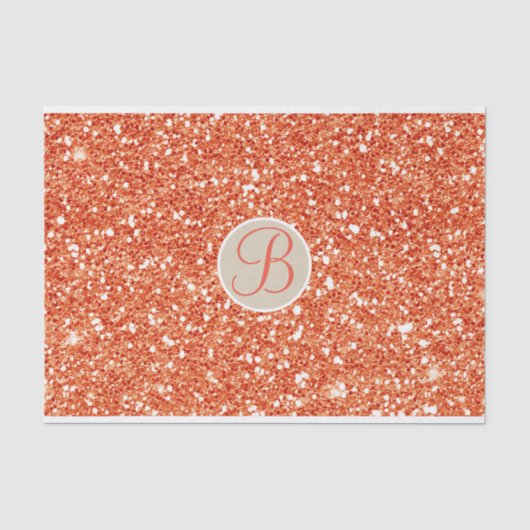 Oranje Glitter Glans Glam Monogram Initiaal Tissuepapier (Voorkant)