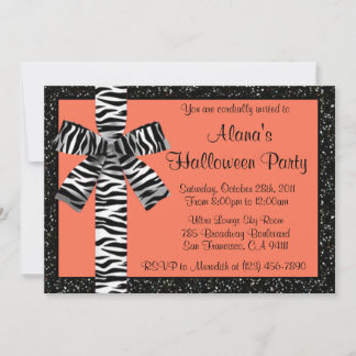 Oranje glitter Halloween nodigt uit met Zebra Kaart