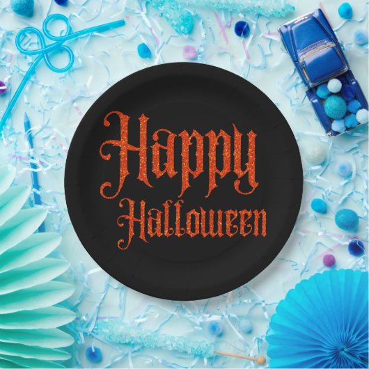 Oranje Glitter Happy Halloween Bord (Feest)