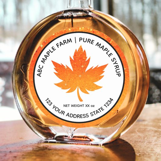 Oranje Glitter Maple Leaf Maple Syrup Label