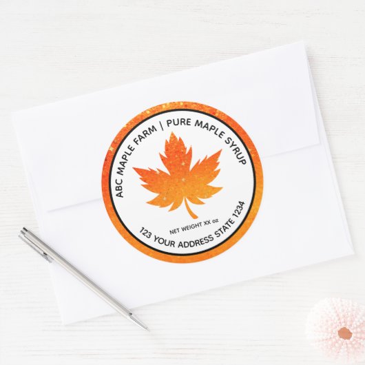 Oranje Glitter Maple Leaf Maple Syrup Label (Envelop)