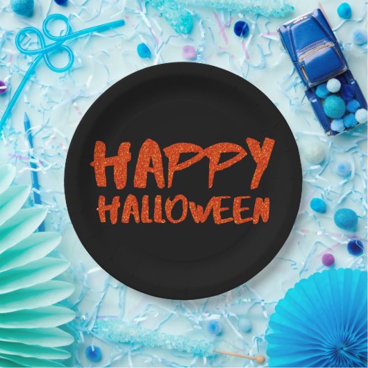 Oranje Glitter Marker Happy Halloween Papieren Bordje (Feest)